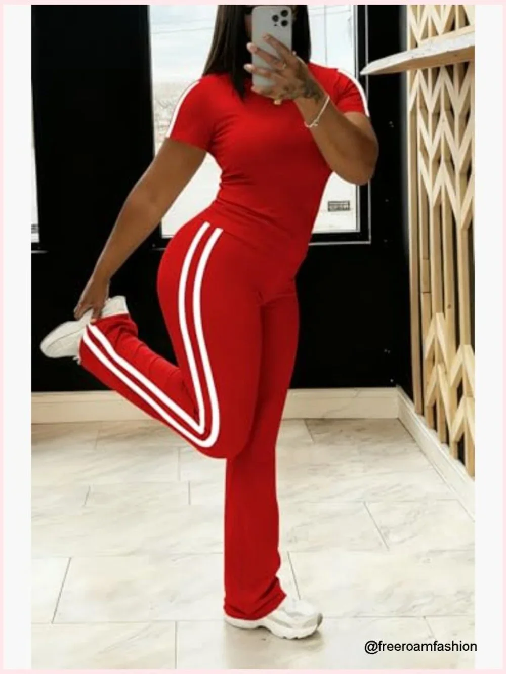 2 Piece Matching Short Sleeve Top & Flare Leg Tracksuit Set